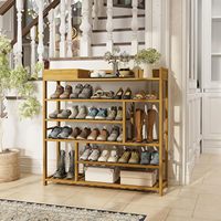 Armoire à chaussures en bambou robuste, rangement à chaussures durable, étagère à chaussures multifonctionnelle avec boîte de rangement pour l'entrée de la porte d'entrée