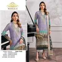 Trajes Pakistaníes Elegantes de Diseñador, en Georgette Pesada con Bordado de Lentejuelas Multicolores y Trabajo de Moti, Completamente Cosidos