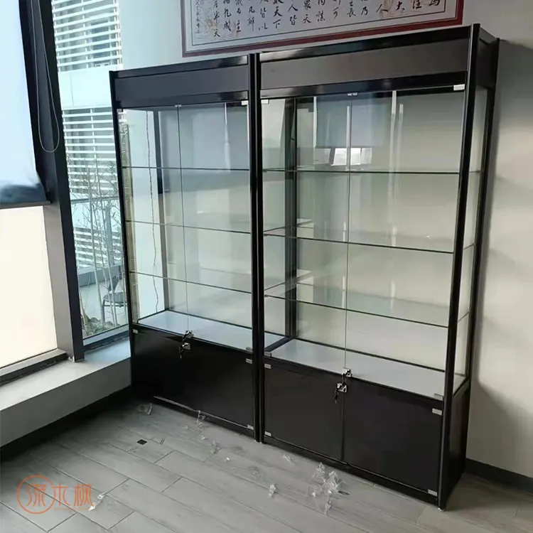 Customized Aluminum Frame Jewelry Show Case Glass Display Case With LED Light For Retail Stores And Smoke Shop