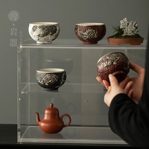 Tasse à thé en céramique faite à la main avec motif de dragon en relief, style chinois traditionnel Dehua, tasse individuelle de luxe rétro - Product Image 4