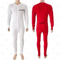 Body blanco 100% de algodón para hombre, pijama de talla grande suave personalizado, mono largo con solapa en el trasero