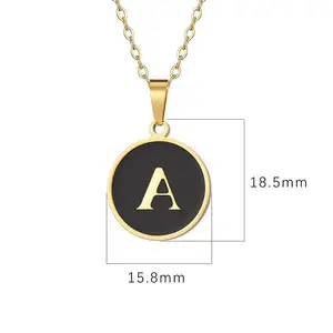 HP Vintage Letter Pendant Necklace Round Golden Letter A TO Z 18k Gold Plated Chain Necklace Women