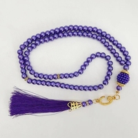 YiLove TASBIH Collier de prière 99 perles en verre imitation perle 6mm avec long pompon, perles plaquées or, cadeau religieux islamique