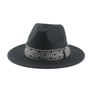 Chapeau à large bord Printemps-Automne, style Jazz européen et américain, avec nœud et ruban carré, pour festival et spectacle - Product Image 5