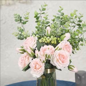Rosas artificiales con hojas de eucalipto, ramo de flores para decoración del hogar, boda, 9 cabezas, estilo Ins, E-L014, nuevo estilo, <span class=keywords><strong>2022</strong></span> - Product Image 3