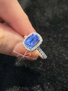 Bague octogonale en tanzanite naturelle et diamant en or blanc 14 carats |   3,20 Ct Tanzanite |   Bijoux romantiques pour femmes pour mariage et soirée - Product Image 3