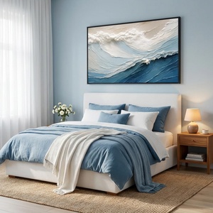 Pintura Texturizada de Olas Azules y Blancas, Lienzo Grande Minimalista Hecho a Mano, Obra de Arte para Hotel, Decoración del Hogar, Arte Decorativo de Pared - Product Image 3