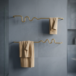 Double Tier Standing Towel <b>Rack</b> Brushed Gold Finish Modern Luxury Bathroom Towel Holder Round Base Stainless Steel Construction - Product Image 1