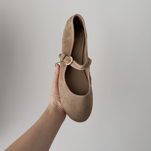 Women's <strong>Suede</strong> <strong>Ballet</strong> Round Vamp <strong>Flats</strong> Buckle Closure at Instep Mary Jane Shoes Comfortable Shoes for Dressy - Product Image 3