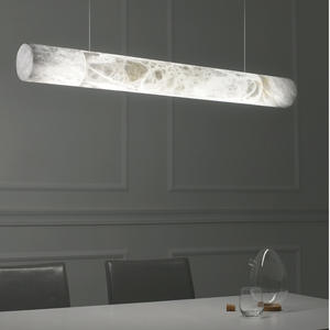 Lustre décoratif moderne de luxe en laiton et marbre Lumières suspendues à haut plafond en albâtre naturel <span class=keywords><strong>Colonne</strong></span> circulaire moderne - Product Image 6