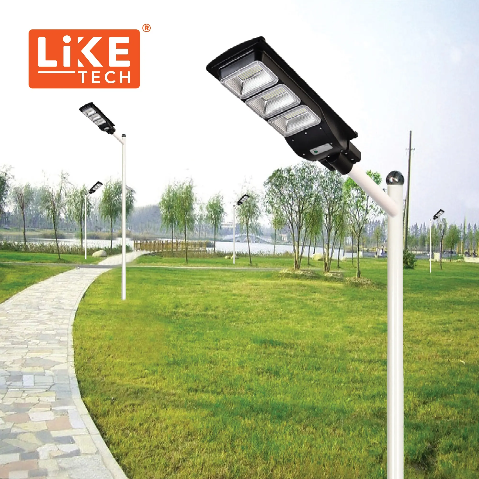 LikeTech Residential solar lamp outdoor streetlight 60W ROAD Garden project installation all in one ABS LED solar street light