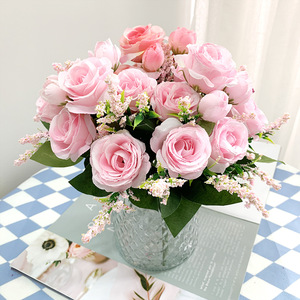 ช่อกุหลาบเทียมทำจากผ้าไหมดอกไม้มัดสำหรับตกแต่งสำนักงานงานแต่งงาน - Product Image 5