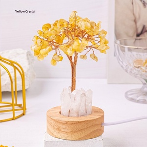 Árbol de la Abundancia de Cristal Natural, Pequeña Lámpara Nocturna, Clúster de Cristal Amarillo y Blanco, Luminoso, USB, Decoración de Ambiente para Mesita de Noche, 9 Cristales - Product Image 6