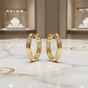 Orecchini a Cerchio E3838 in Oro con Diamanti, Classici Rotondi Taglio Brillante Colore G, Diamanti Naturali per Uso Quotidiano - Product Image 2