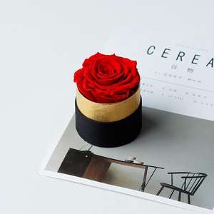 Lovebay Forever Rose Valentine Cadeau Longue Durée Réel Naturel Présenté Fleur Infinity Rose Éternelle Unique Rose dans une Boîte Ronde en Or - Product Image 1