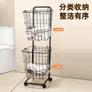 Clothing Organizer Wire <b>Basket</b> Black <b>Rectangle</b> Standing Type Durable Laundry <b>Storage</b> Rack With Wheels For Bathroom Bedroom - Product Image 4