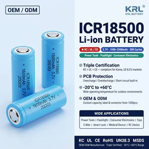 Batterie au lithium LiCoO2 18650 certifiée CE KC, 1500mAh, 1800mAh, 2000mAh, 2200mAh, 3.7V, faible IR 40m, pour outils électriques, OEM - Product Image 1