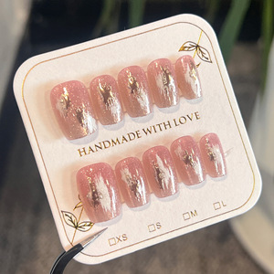 <span class=keywords><strong>Uñas</strong></span> Postizas Hechas a Mano con Diseño Brillante y Elegante en Rosa, <span class=keywords><strong>Uñas</strong></span> de Gel Removibles, Set de Manicura - Product Image 4