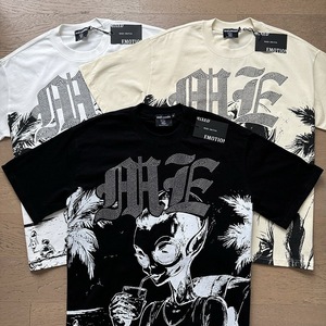 Nouvelle collection 2025 – T-shirt ample à manches courtes en coton imprimé intégral avec logo Angel rétro et strass, style hip-hop, de la marque américaine de mode transfrontalière EM. - Product Image 3