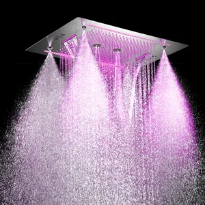 New Design Luxury 4 Function Shower Head Rainfall ,Waterfall,Rotary Massage,Mist Wall Mounted Shower With LED and Music