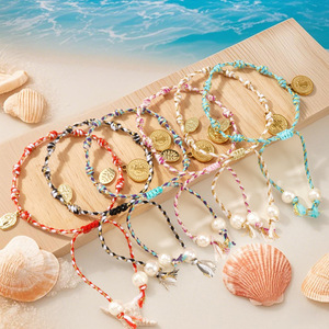 2025 New Arrivals Light Luxury Peruvian Knot Hand-Rubbed Jesus Brass Charms Cotton Rope Braided <b>Bracelets</b> - Product Image 2