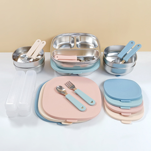 <span class=keywords><strong>Accesorios</strong></span> para la Alimentación del Bebé, Juego de Vajilla de Acero Inoxidable, LOGO <span class=keywords><strong>Personalizado</strong></span>, Plato y Tazón para Niños con Tapa de Silicona, Cuchara Duradera - Product Image 3