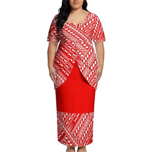 Nuevo Vestido Puletasi <span class=keywords><strong>de</strong></span> Dos Piezas con Estampado Tribal Polinesio Rojo y Blanco, <span class=keywords><strong>Talla</strong></span> <span class=keywords><strong>Grande</strong></span>, para Mujer - Product Image 1