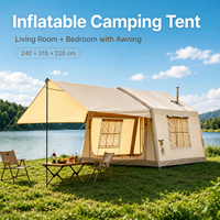 Tente de camping gonflable 4 saisons à ouverture rapide pour 3-4 personnes, auvent en toile de coton, colonne d'air, 15,8 kg, légère, OEM/ODM