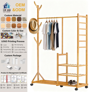 Tre tự nhiên áo đứng với bánh xe hình dạng cây 4 kệ và 6 móc lưu trữ giá cho đồ nội thất phòng khách - Product Image 1