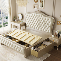 Ensemble de meubles de chambre à coucher français, cadre de lit king size, beige, lit français doux, moderne, simple, grand, confortable, capitonné, lit double