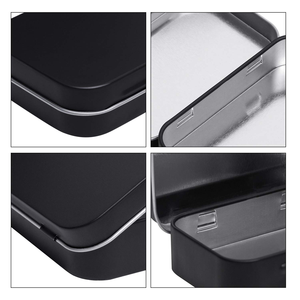 <b>Empty</b> Custom Printed square Black Silver Rectangular Stationery Can Small Chocolate case Metal Tin <b>Box</b> with Hinged Lid Black Can - Product Image 3