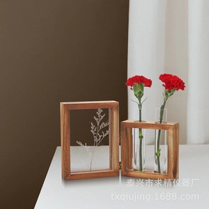Wood <b>Frame</b> Photo Display With Glass Vase For Flowers And <b>Plants</b> Home Decor - Product Image 3