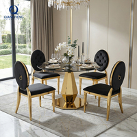 Mesa Moderna para Restaurante de Acero Inoxidable para Cocina y Comedor, Muebles de Alquiler para Eventos y Banquetes, Mesa Redonda con Cubierta de Vidrio para Bodas, Hoteles y Fiestas