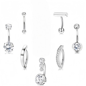 Ensemble de Piercings de Nombril en Acier Inoxydable avec Cristal Sertie à Griffes, Bijoux de Nombril Unisexe, Cadeau, Bijoux de Piercing - Product Image 2