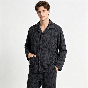 <b>Men's</b> 100% Cotton <b>Pajamas</b> Suit Red Long Sleeve Trousers Breathable Home Wear for Spring Autumn Loungewear <b>Set</b> for Adult Homewear - Product Image 4