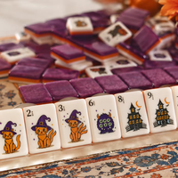 Tuiles de Mahjong Américain en Acrylique les Plus Populaires, Imprimées avec des Motifs de Sorcière, Fantôme et Chat pour Halloween, Idéales pour les Fêtes Familiales