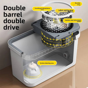 Serpillère rotative à essorage automatique avec manche pour nettoyer les carreaux et éliminer les rayures, double seau, serpillère magique à essorage rapide - Product Image 2