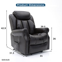 Geeksofa Chaise inclinable électrique en cuir avec cadre en bois Porte-gobelet Massage à chaleur pour personnes âgées handicapées
