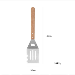 BBQ en acier inoxydable avec poignée en chêne Fourchette <span class=keywords><strong>Pelle</strong></span> Clip 3 pièces Outils de barbecue en plein air - Product Image 5
