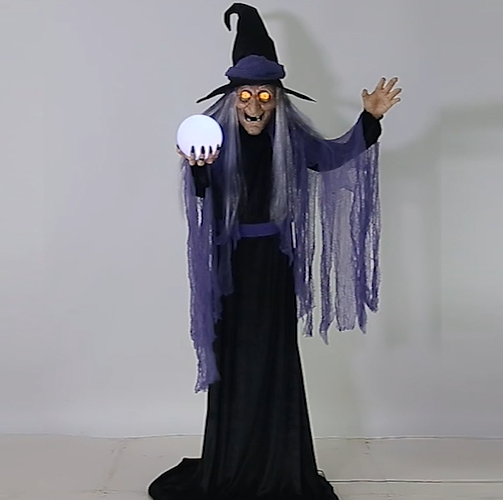 Indoor Covered Decor 60inch Giant Witch with Magic Ball Halloween Decoration Animated Halloween Props