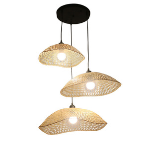 Lámpara colgante tejida de bambú, forma ovalada, fuente de luz LED E27 para hoteles, casas de huéspedes, restaurante, decoración de casa de té - Product Image 1