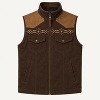 Gilet Western Léger pour Homme à Imprimé Vintage avec Poches, Gilet Western Sans Manches en Softshell