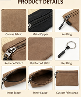 Dompet Kanvas Mini Jiusi dengan Resleting, Gantungan Kunci, Tempat Kartu Portabel, Dompet Koin Kecil dengan Lapisan Poliester untuk Unisex
