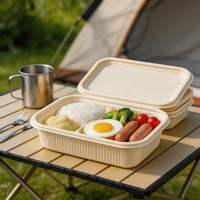 Boîte à bento jetable personnalisée JunVast en amidon de maïs PP de qualité alimentaire, compostable, pour plats à emporter, compatible micro-ondes