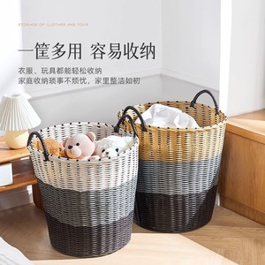 Wicker Laundry <b>Basket</b> Round Bamboo Weaving Multifunctional Clothing Organizer For Bathroom Use <b>Large</b> Capacity Storage <b>Basket</b> - Product Image 1