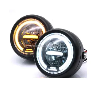 Cafe racer old school style 12V motorcycle LED amber white headlamp headlight