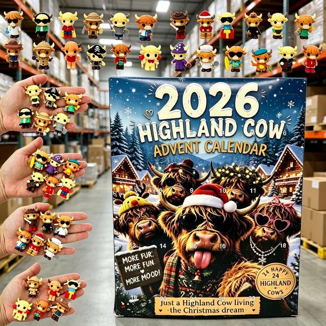 24 Days Christmas Highland Cow Countdown Calendar Blind Box 3D Figurines Set Collectible Desktop Decoration Holiday Gift