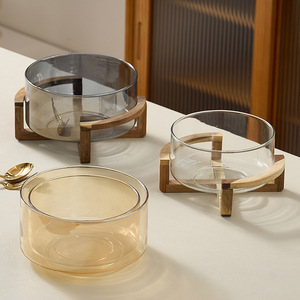 Glass Fruit Platter With Wooden Rack 1200Ml For Home Buffet Serving - Product Image 3