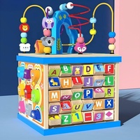 Cubo de Actividades Montessori de Madera, Laberinto de Cuentas, Clasificador de Formas, Cofre del Tesoro, Juguete Educativo para Bebés, Habilidades Motoras Finas