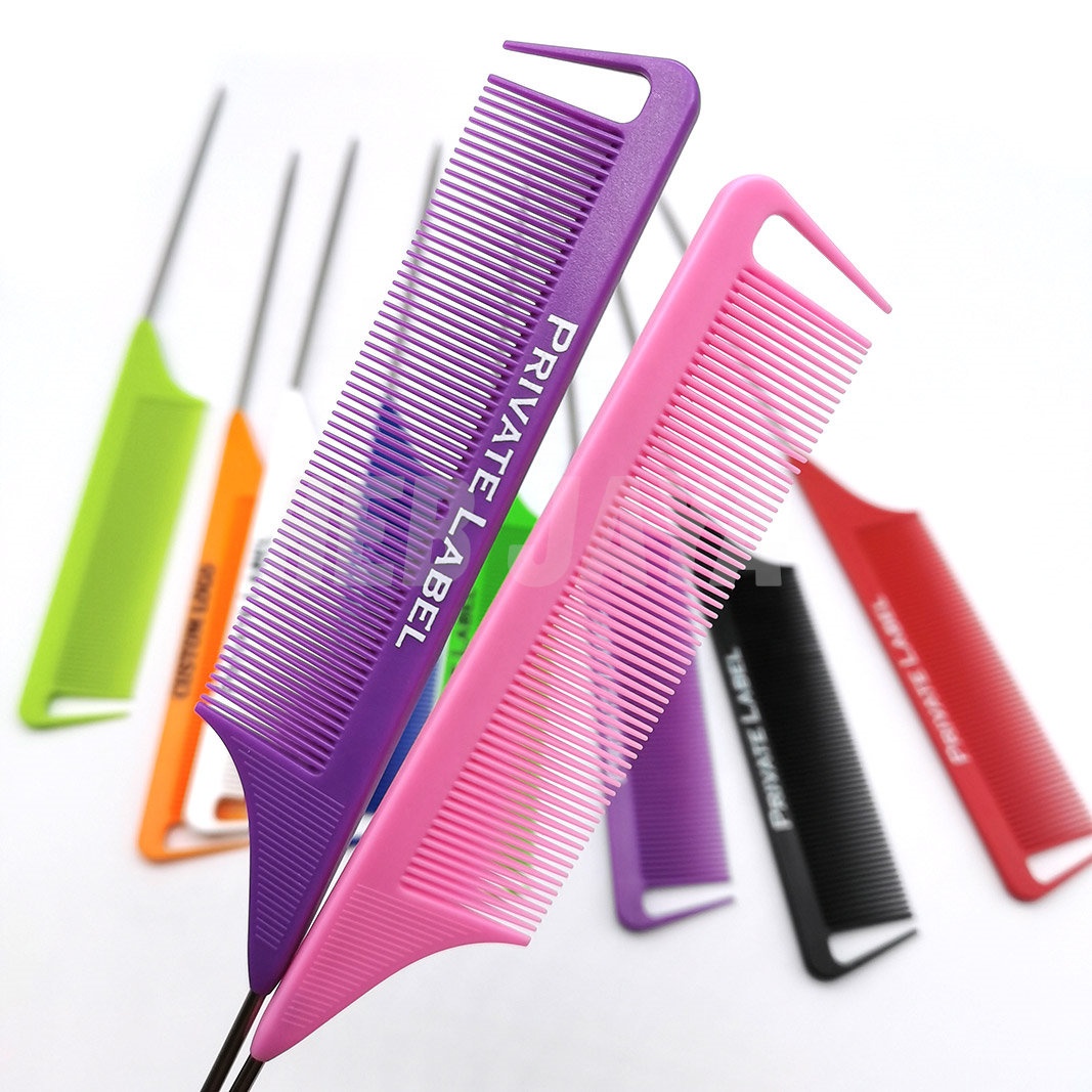 Изготовленные На Заказ лучшие фирменные черные Милые термостойкие парикмахерские инструменты для волос гребни с крысиным хвостом из углеродного волокна с логотипом держателя